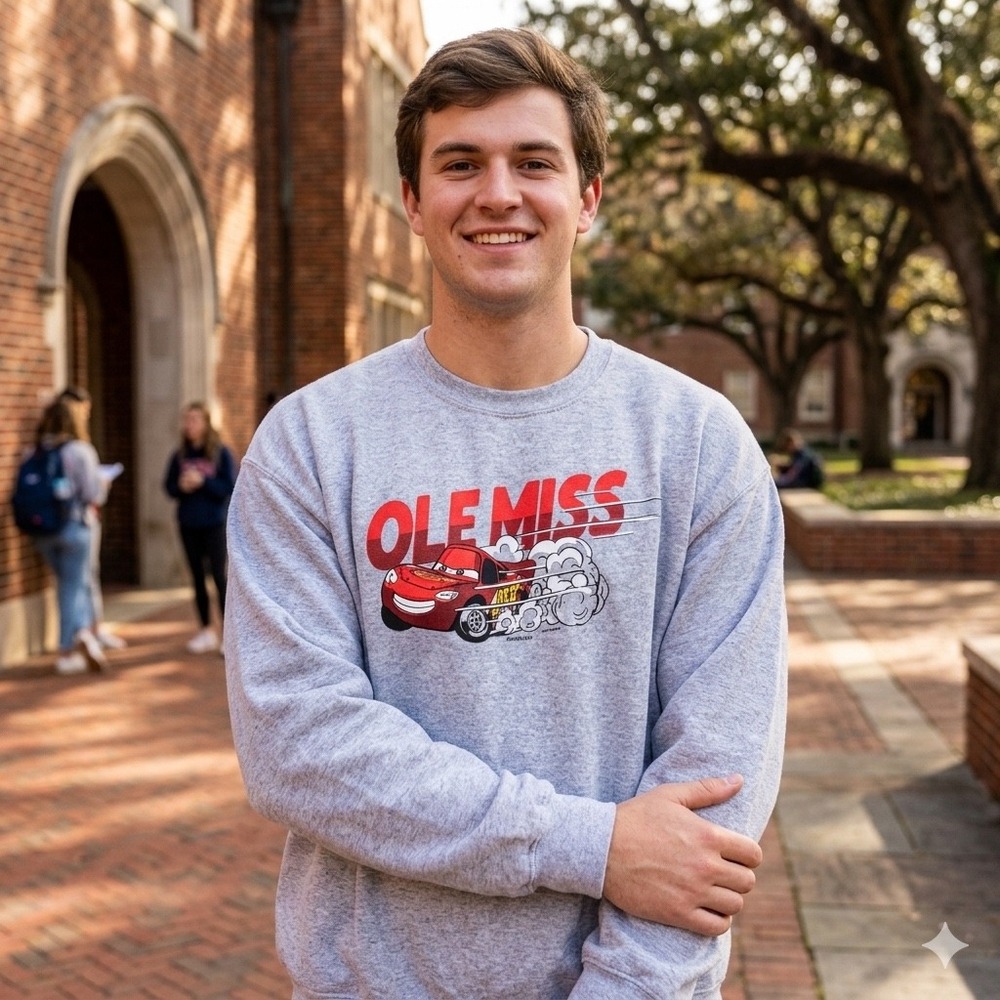 Blue 84 Ole Miss Sweatshirt Mens Large Grey Cars Lightning McQueen Pixar *NEW*